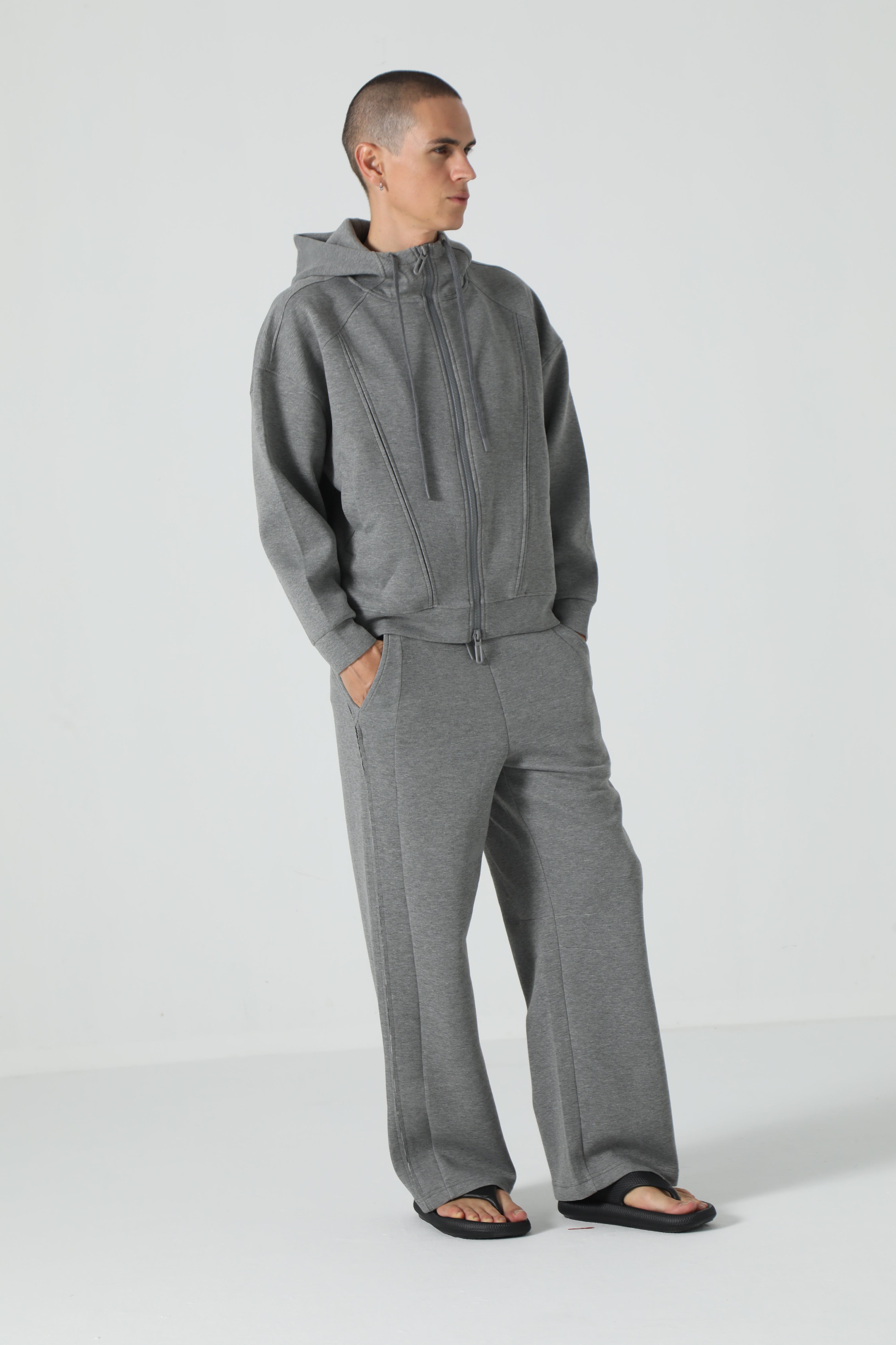 Raw-Edge Panel Zip Hoodie