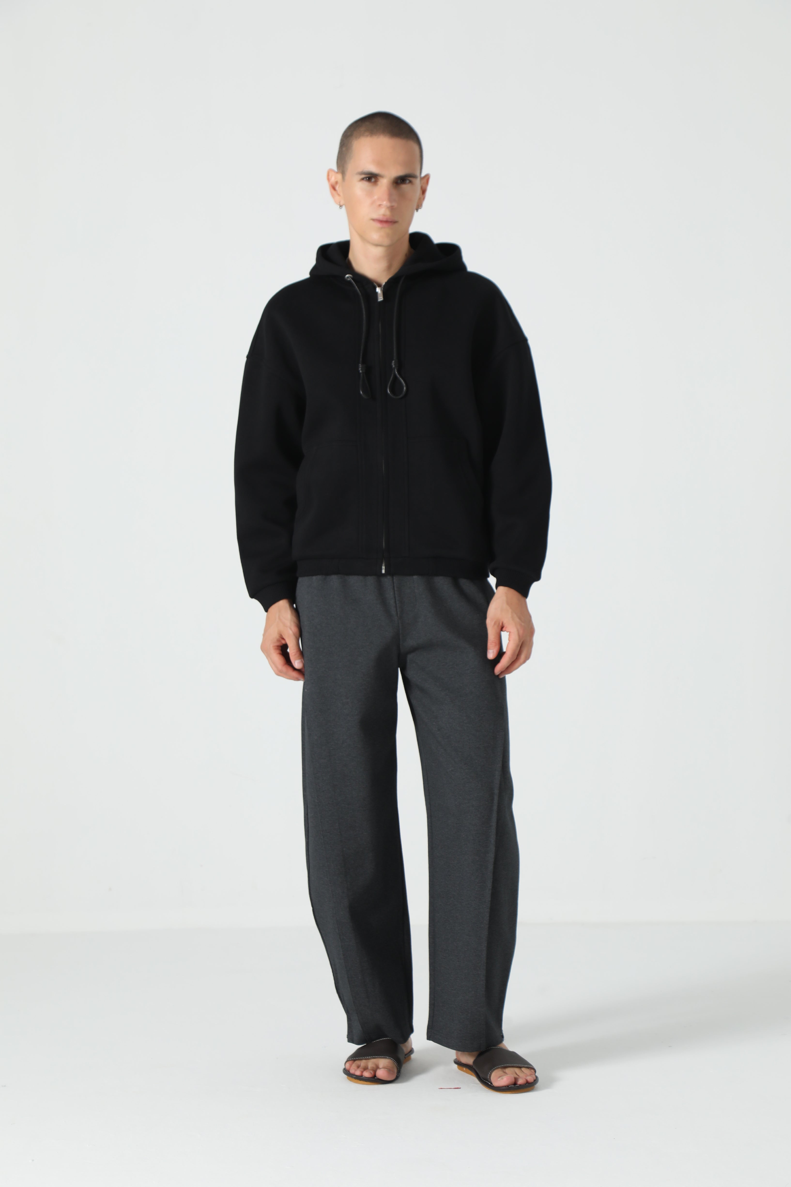 Zip-Up Textured Hoodie