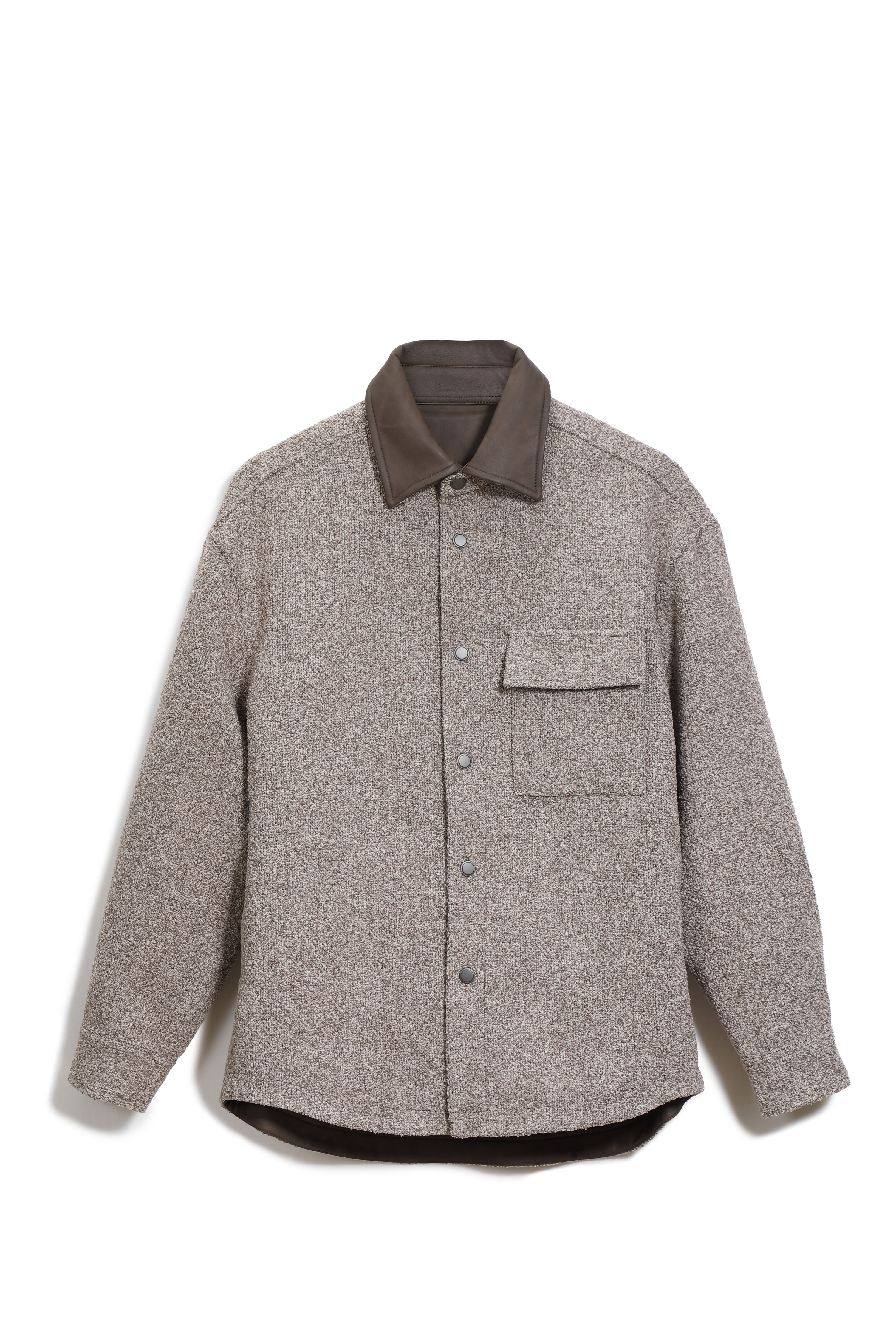 Textured Overshirt with PU Collar